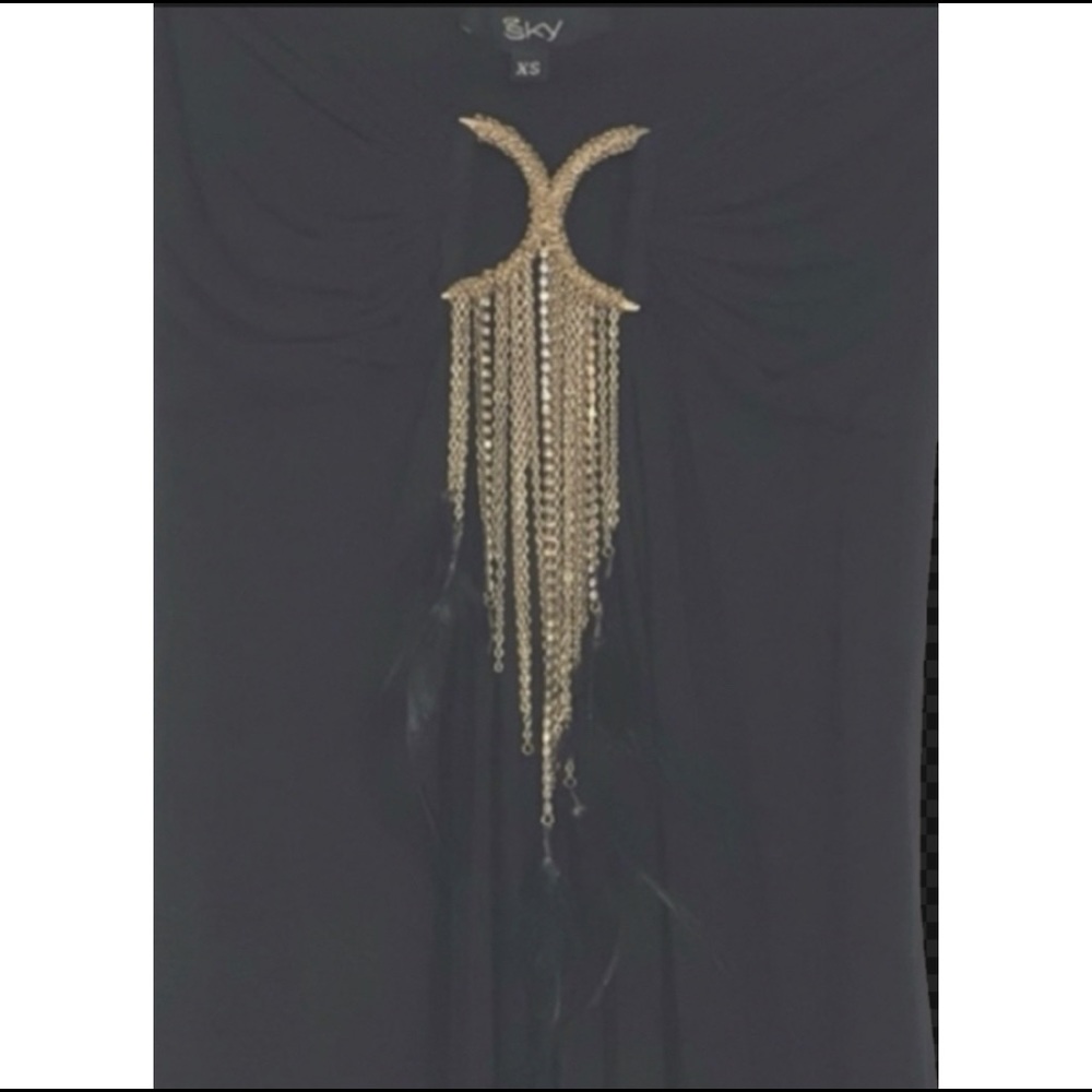 SKY Strapless Top with chains and feathers xs - Picture 3 of 13